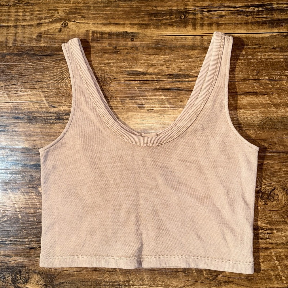 Aerie Tan Sleeveless Cropped Side‎ Mesh Stripe Tank NEW $35 Women's XS